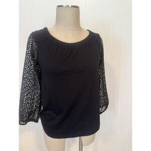 Talbots Blouse Womens XS Crochet Lace Sleeve Pullover Top Lightweight Shirt